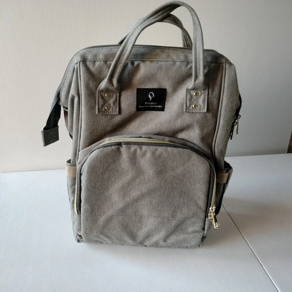 Pofunuo Love Mommy Large gray baby Diaper bag backpack Travel